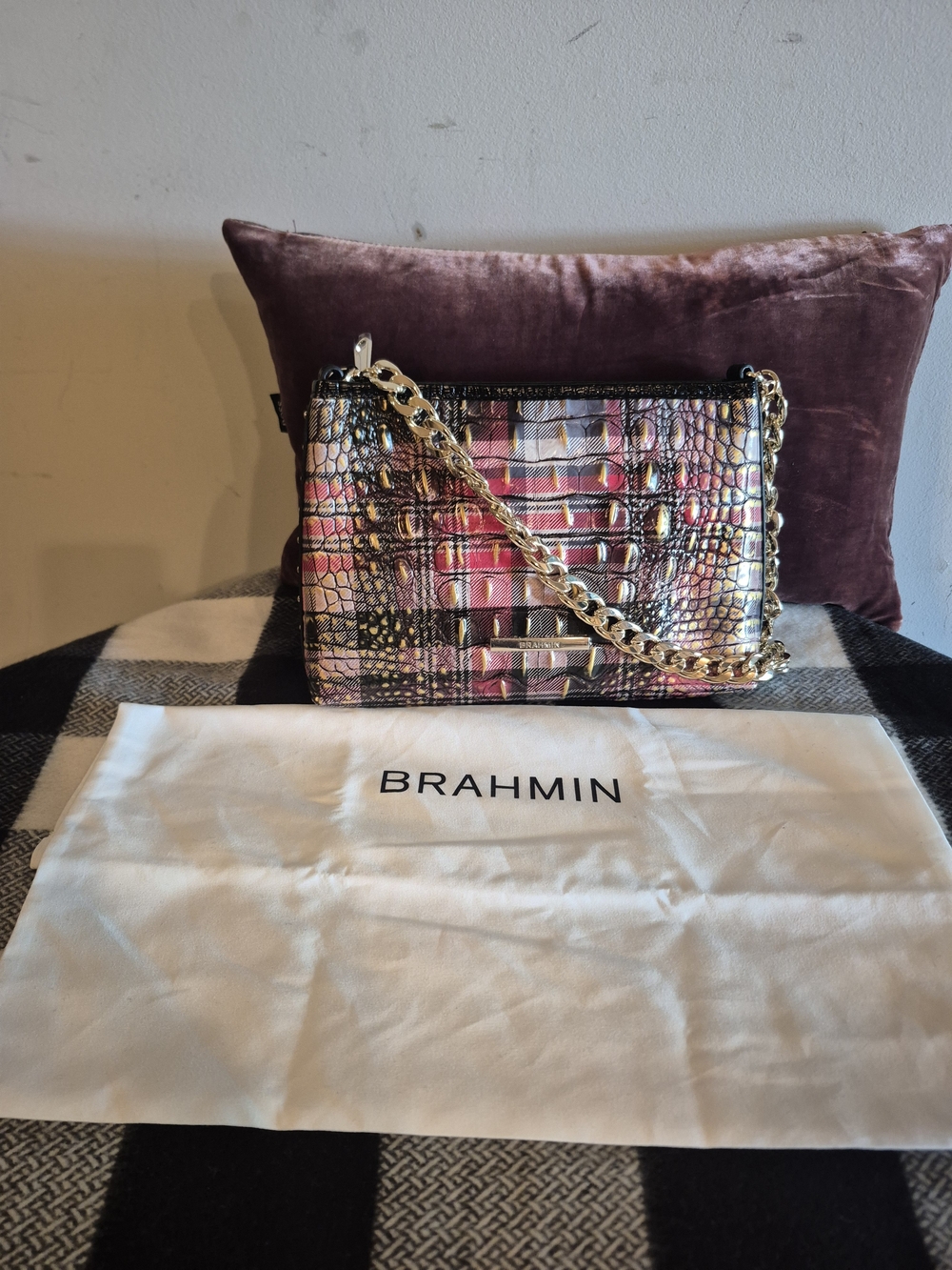 NWT Brahmin Mod LORELEI Shoulder Bag Multi Merryweather Leather plaid  Chain Bag